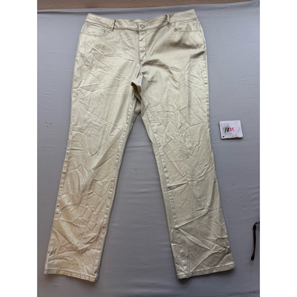 Liz Claiborne Metallic Gold Stretch Straight Leg Pants Womens 18 Champagne